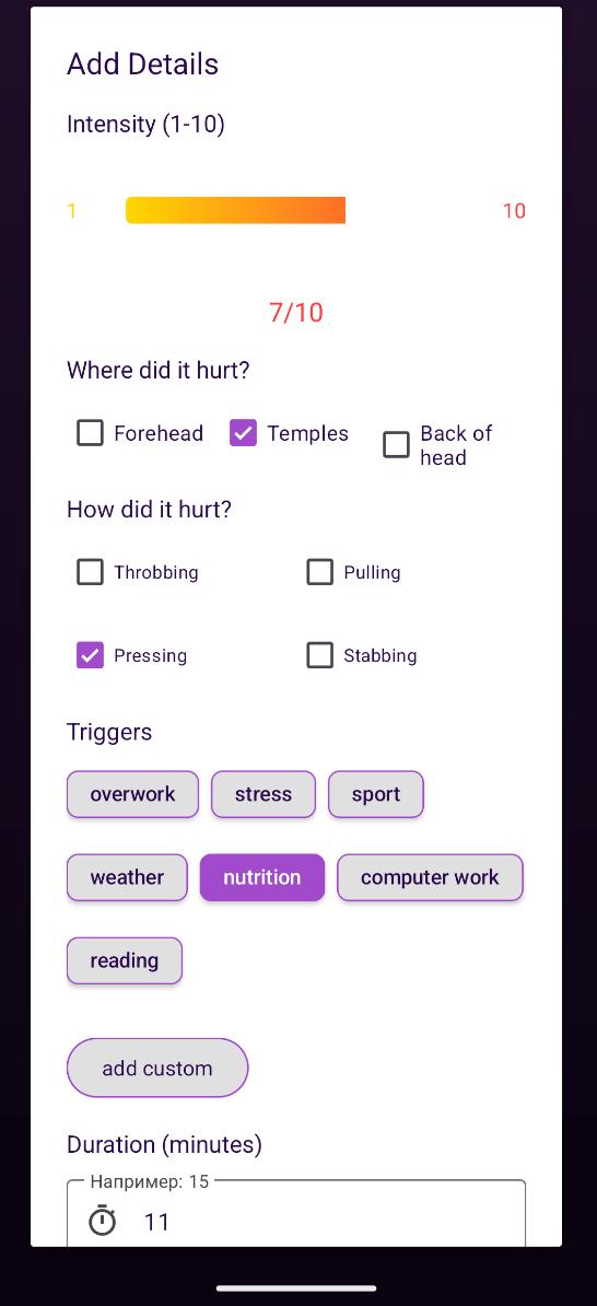 Detailed pain recording